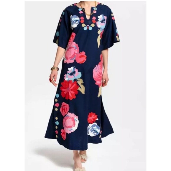 Frances Valentine Dresses & Skirts - NWT Frances Valentine Delightful Caftan Peony Garden Cotton Embroidery Dress XS